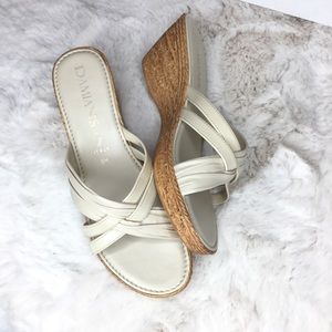 Damiani’s  Cream Strap Wedge Cork Heel Sandals 9M